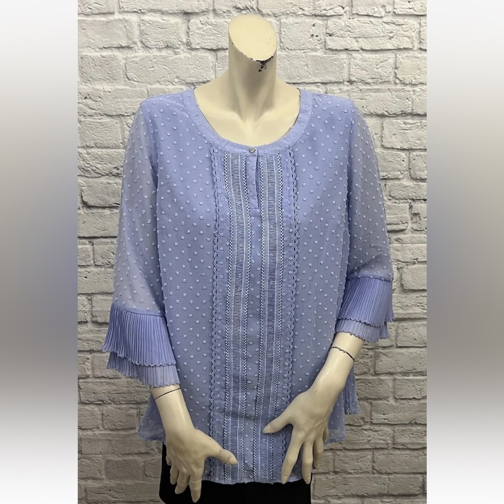 *HP* ISAAC MIZRAHI LIVE! PURPLE TEXTURED POLKA DOT 3/4 SLEEVE TOP SIZE 10 NWOT